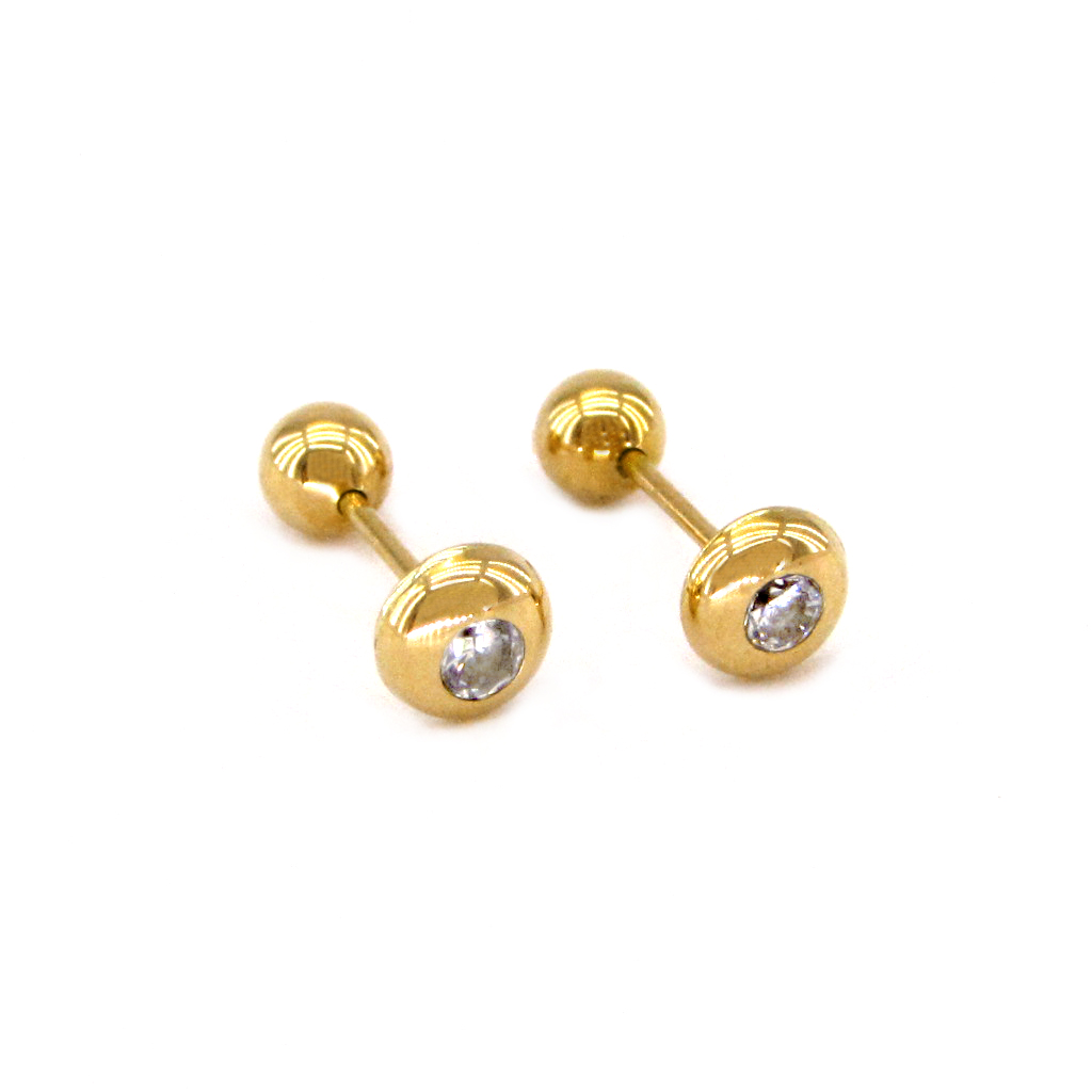 Aretes Dona brillante blanca - oro de 18k - Baby Gold Peru