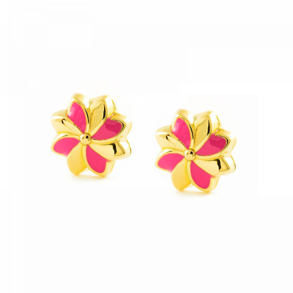 aretes de oro 18k para bebés - aretes flor amatista